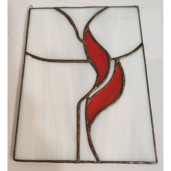 Cross And Flame Stained Glass Window Hanging Sun Catcher 8x6” - Picture 5 of 11